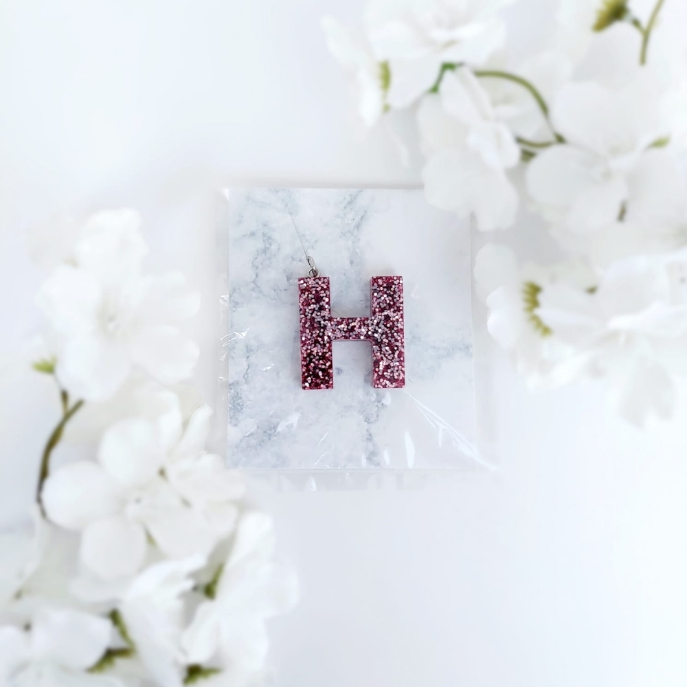 A-Z Pink Glittery Resin Keychains